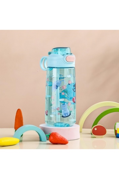 Choice زجاجة مياه محمولة على شكل حيوان كرتوني أزرق 550 مل، مزودة بقفل أمان وك...