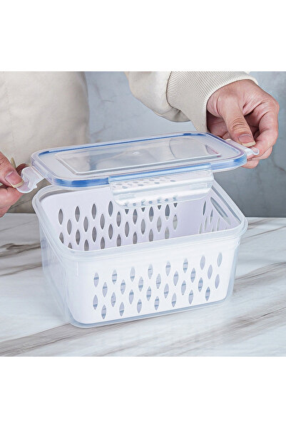 Choice M Transparent Double Layer Sealed Preservation Box, Plastic Fruit and Vegetable Drainage Storage Box