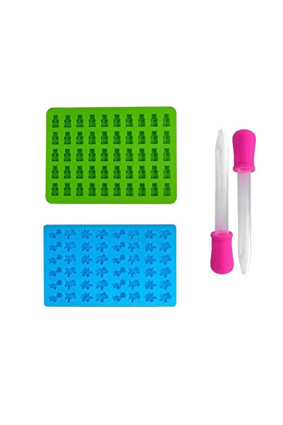 Choice مجموعة قوالب حلوى الدببة الصمغية من BC Style 2/5 قطع مع 2 قطارة قوالب شوكولاتة غير لاصقة من السيليكون DIY Mul