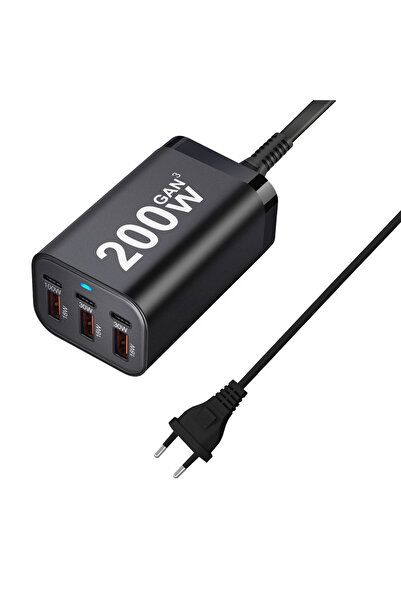 Choice محول طاقة شاحن GaN سريع 200 وات من الاتحاد الأوروبي USB C مع 6 منافذ ش...