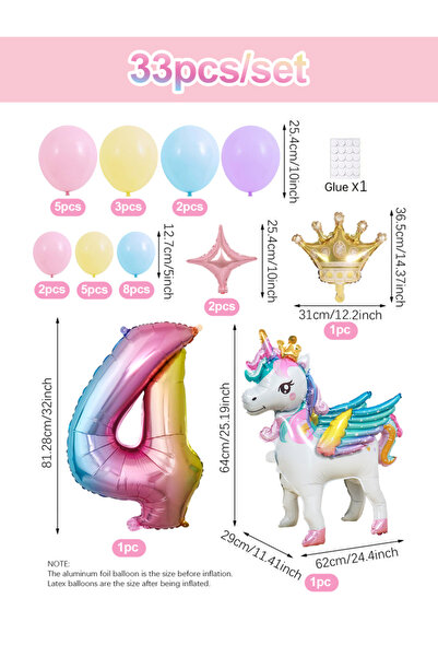 Choice بالونات عيد ميلاد أخرى رقم 4 1/33 قطعة من يونيكورن قوس قزح، أرقام من 0...