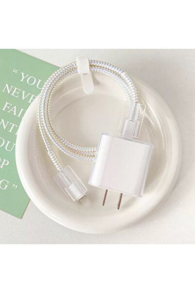 Choice غطاء شاحن شفاف شفاف مع مجموعة لف الكابلات ومشبك لجهاز iPhone 18/20W غطاء شاحن ومنظم أسلاك البيانات