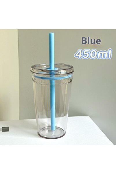 Choice كوب بلاستيكي شفاف متعدد الألوان بسعة 450 مل مع قشة شاي حليب صيفية عالية القيمة وكوب قهوة سميك O.