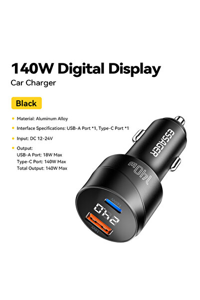 essager شاحن سيارة أسود 140 وات PD 3.1 سريع الشحن 4.0 لأجهزة ماك بوك برو والل...