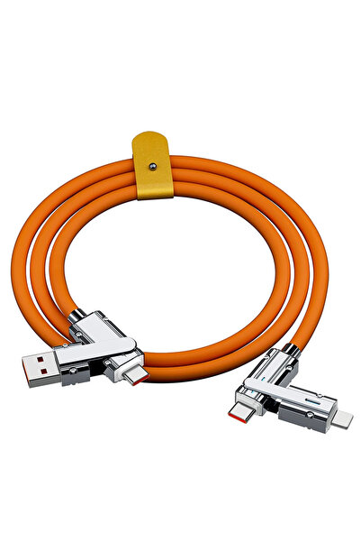 Choice كابل 4 في 1 USB Type C إلى Type C IOS 3 في 1 120 واط، كابل شحن سريع PD 100 واط، بطول 1 متر، برتقالي، لأجهزة iPhone