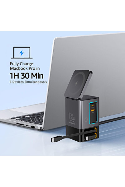 Choice شاحن سطح المكتب EU i116max 105W ثنائي الكابل قابل للسحب متعدد المنافذ ...