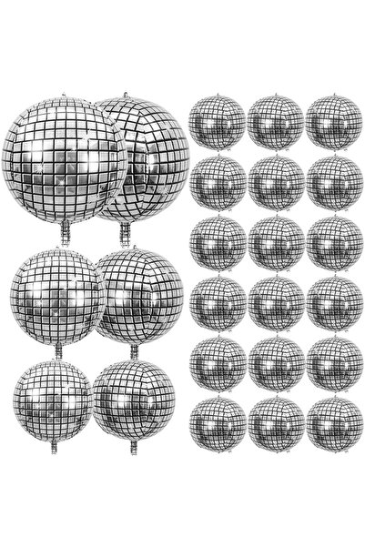 Choice 12 قطعة فضية 6/12 قطعة 22 بوصة بالونات ديسكو كرة معدنية فضية 4D بالون ...