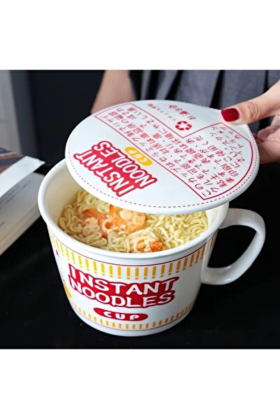 Choice وعاء نودلز سريع التحضير من السيراميك الأحمر بسعة كبيرة 1000 مل مع غطاء، مثالي للمساكن والمطابخ المنزلية