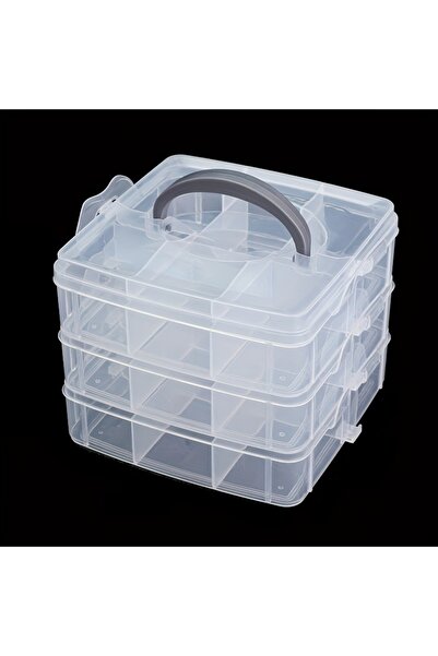 Choice 3 Layers 3-Tier Adjustable Plastic Bead Organizer Box - Transparent Multi-Layer Jewelry & Craft Stor