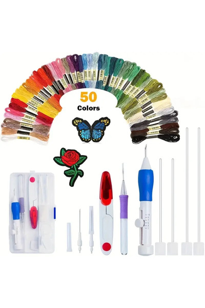 Choice طقم تطريز طقم تطريز للمبتدئين والكبار - طقم تطريز بإبرة مثقبة 50 لونًا من الخيوط S
