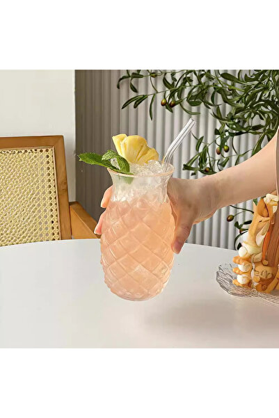 Choice 480ml Pineapple cup Glass Cup Pineapple Shape Coffee Mug with Straw Transparant Drinking Glass Cockt