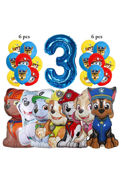 PAW PATROL مجموعة من 3 بالونات رقمية من الألومنيوم لتزيين أعياد الميلاد على شكل كلب يطارد السماء، مكونة من 20 قطعة