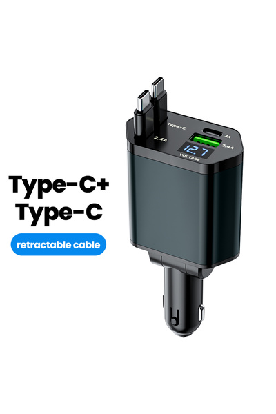 Choice كابل شاحن سيارة قابل للسحب 4 في 1 من C إلى C، شحن سريع، كابل USB C إلى...