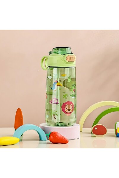 Choice زجاجة مياه محمولة على شكل حيوان كرتوني أخضر 550 مل مزودة بقفل أمان وكو...