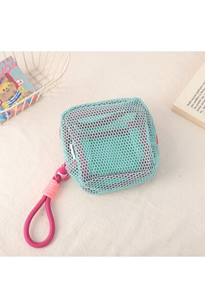 Choice حقيبة تخزين شبكية مربعة أنيقة صغيرة الحجم باللون السماوي، وحقيبة عملات...