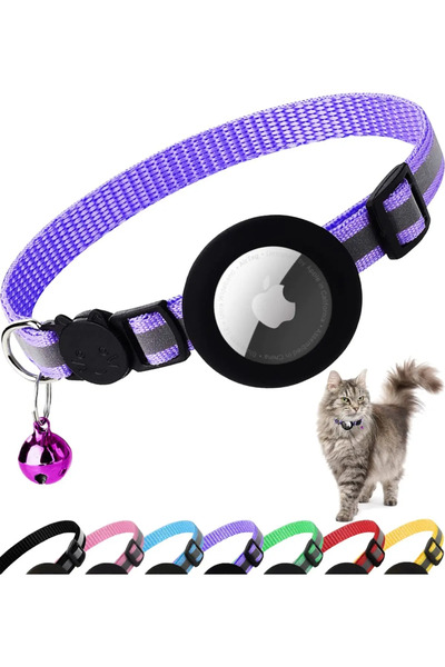 Choice طوق قطط أرجواني من ATUBAN Airtag قابل للفك، طوق قطط عاكس مع حامل علامة Apple Air Tag وBe