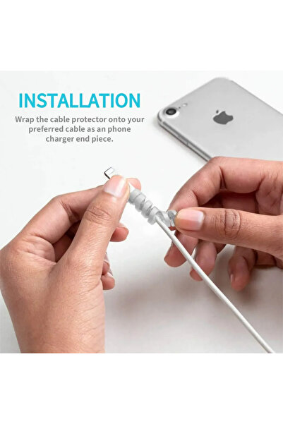 Choice 20 قطعة - غطاء حماية سلك USB رمادي اللون من السيليكون الحلزوني لطرف السلك وغطاء حماية سلكي