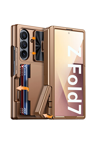 Choice جراب Galaxy Z Fold7 ذهبي اللون، محفظة، حامل بطاقات RFID، حامل مخفي، غط...
