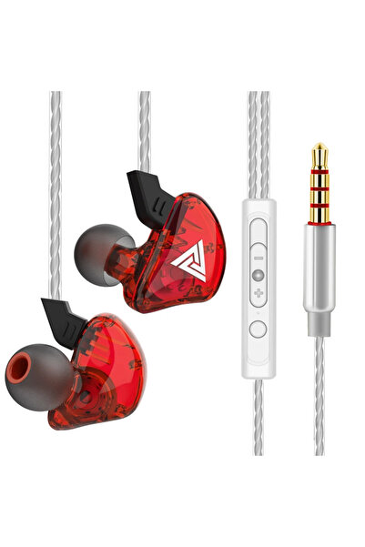 Vikefon سماعة أذن سلكية QKZ CK5 حمراء اللون مزودة بميكروفون ومراقب موسيقى عال...