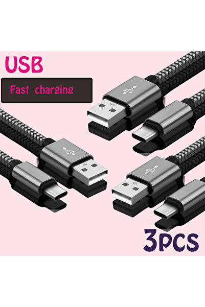 Choice 2m grey 3pcs Nylon Data Cable Fast Charger USB A to Type C Charging Cable For Android phone Typ..