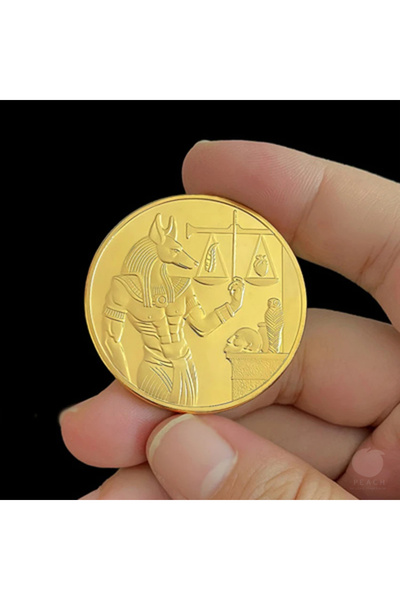 Choice عملة ذهبية مصر القديمة أنوبيس إله الموت مطلية بالذهب/الفضة بنمط هرمي ت...