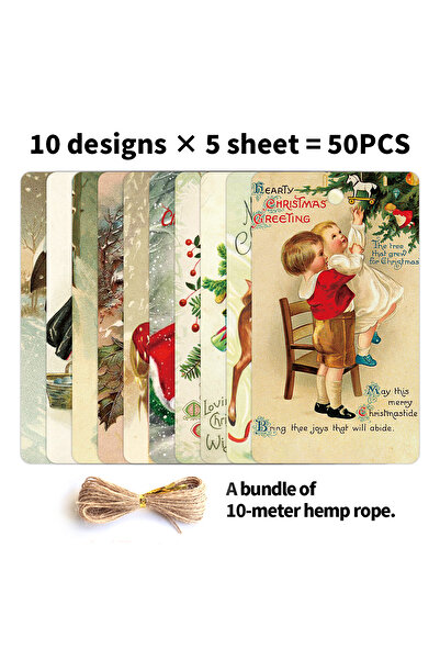 Choice 50pcs 50pcs Vintage Merry Christmas Gift Tags With Hanging Ropes,Pre-P...