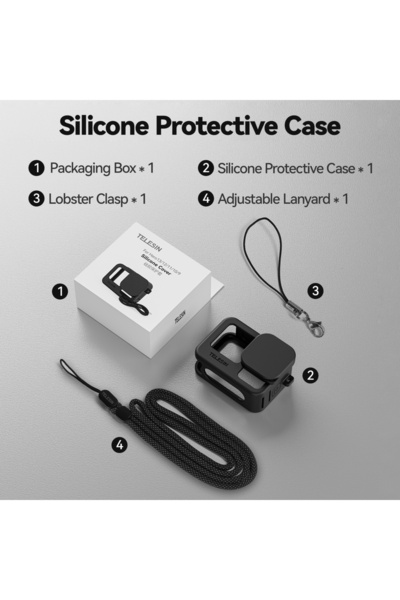 Choice جراب حماية من السيليكون من TELESIN باللون الأسود لكاميرا GoPro مقاس 13 12 11 10 9 مع غطاء عدسة وحزام معصم للرقبة باللون الأسود