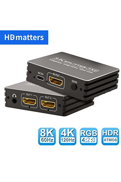 Choice ملاحظة التحقق من موزع HDMI 2.1 1X2 بدقة 4K وتردد 120 هرتز ودقة 8K وموزع HDMI 1 في 2 مخرج لجهاز Xbox Series X/S PS5 8K HDT