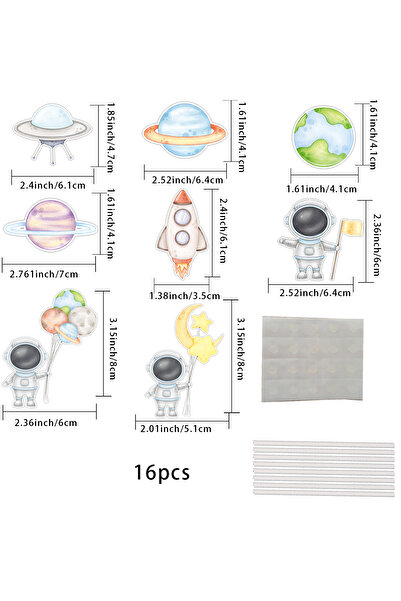 Choice 16pcs mixed 16pcs Carton Plane Rocket Cake Toppers Astronaut Paper Cupcake Topper for Boy's Outer S