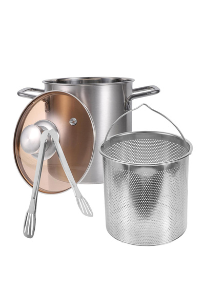 Choice مع ملقط LMETJMA 3L مقلاة عميقة وعاء قلي من الفولاذ المقاوم للصدأ مع سلة بخار شبكية يابانية