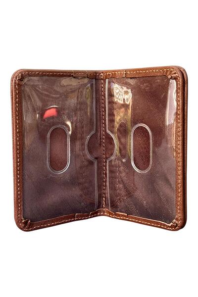 S.S SÜZER DERİ Tan Genuine Leather Mini Size Bi-Fold Flat Model Credit Card Holder - 3044-Tan