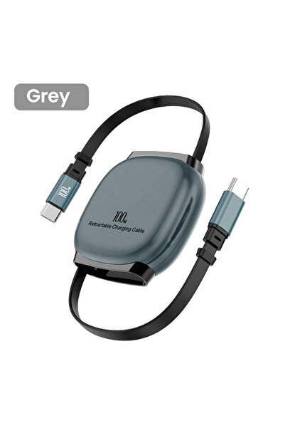 Choice كابل شحن سريع PD100W من Gray Olaf USB C إلى Type C، كابل بيانات USB Type C تلسكوبي برأس واحد للسيارة