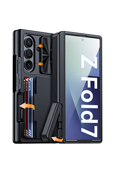 Choice جراب أسود لهاتف Galaxy Z Fold7، مزود بمحفظة، وحامل بطاقات RFID، وحامل ...