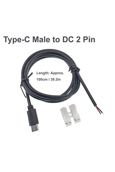 Choice 3pcs C Male 100cm DC 2 Pin Power Cable USB and Type C Male Female to 2 Core Extension Cord For 5V Eq