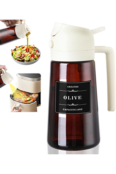 DUTRIEUX موزع زيت زيتون زجاجي أبيض 2 في 1 مع بخاخ - زجاجة بخاخ زيت زيتون مانعة للتسرب سعة 16 أونصة/470 مل للطهي