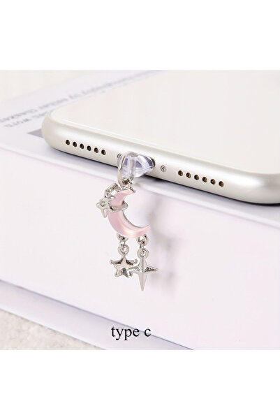 Choice سدادة غبار بسيطة على شكل قمر وردي من النوع C، سدادة شحن الهاتف من النو...