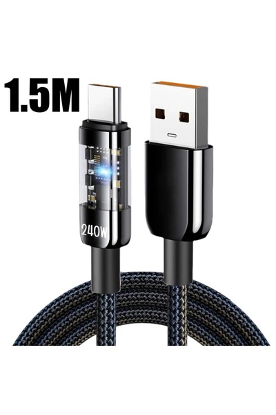 Choice كابل شحن سريع للهاتف من النوع C بقوة 240 واط بطول 1.5 متر، مزود بمنفذ ...