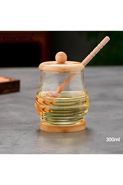 Choice 300ML Glass Honeycomb Tank Kitchen Honey Storage Container with Dipper and Lid Honey Bottle for Hall