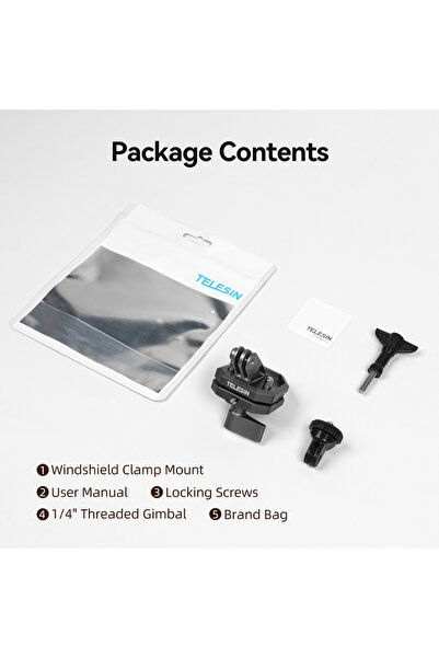 Choice مشبك الزجاج الأمامي من TELESIN لكاميرا الحركة والدراجات النارية وحامل مشبك الزجاج الأمامي لكاميرا Gopro Insta360 D