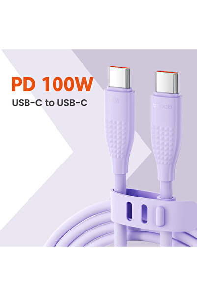 Toocki كابل شحن سريع من نوع USB-C إلى Type-C بطول 2 متر وقوة 100 واط، لون بنف...
