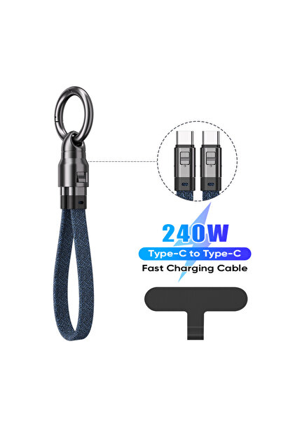 Choice كابل USB-C أزرق مجدول بطول 0.22 متر، كابل شحن سريع PD بقوة 240 واط، سل...