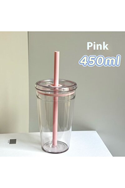 Choice كوب بلاستيكي شفاف متعدد الألوان بسعة 450 مل مع قشة شاي حليب صيفية عالي...