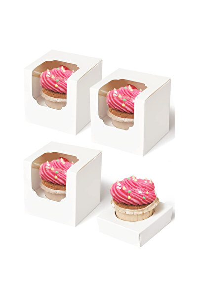 Choice ١٠ قطع، ٩×٩×٩ سم، علب كب كيك بيضاء فردية من الورق، ١٠/٢٠/٣٠ قطعة، مع غ...