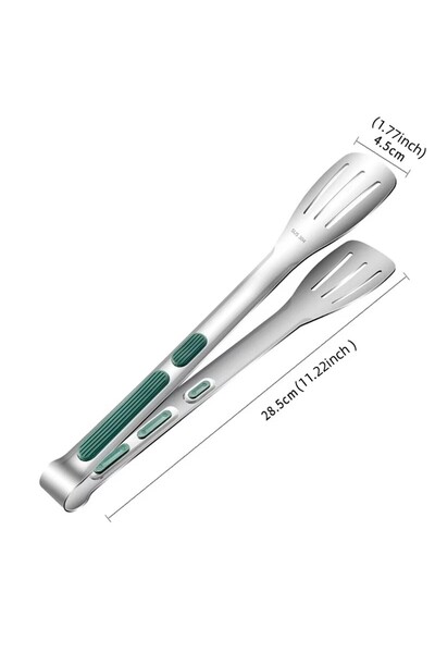 Choice 28.5cm Green Silver Non-Slip Stainless Steel Food Tongs Meat Salad Bre...