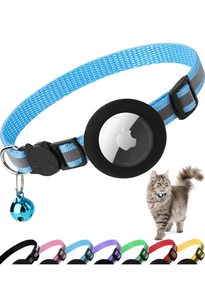 Choice طوق قطط أزرق من ATUBAN Airtag Breakaway، طوق قطط عاكس مع حامل Apple Air Tag وجرس