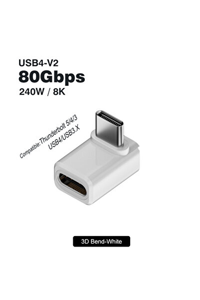 Choice 80Gbps 3D Bend USB4 V2 90 Degree Type C Angle Adapter 80Gbps Thunderbolt 5 4 3 Elbow Adapter 240W US