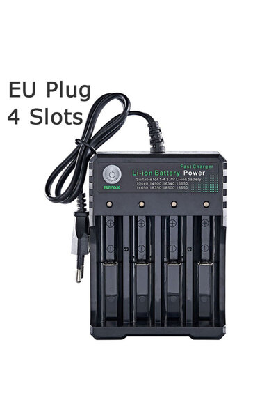 Choice شاحن بطارية 18650 بأربعة منافذ من الاتحاد الأوروبي، 4 فتحات، تيار مترد...