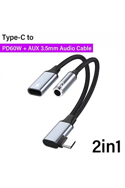 Choice USB C to AUX Elbow 2 in 1 USB C to AUX 3.5mm Audio Cable USB Type C Extension Cord 60W Fast Charging