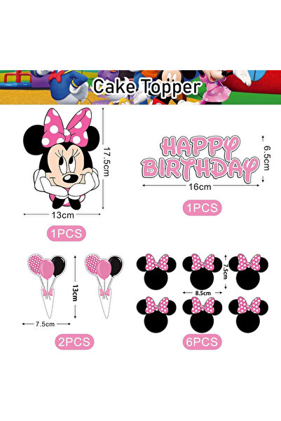 Miniso 1set Minnie Mouse Party Supplies Cake Topper Cupcake Toppers for Kids Happy Birthday Cake Dec