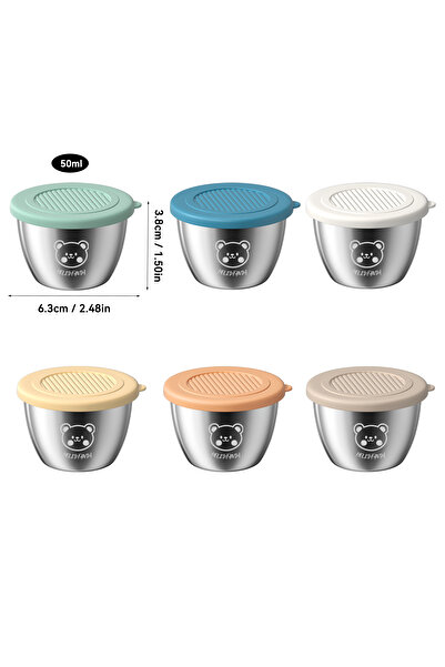 WORTHBUY Mix 6PCS 304 Stainless Steel Sauce Dish With Lid Portable Sealed Dipping Sauce Bowl Reusabl